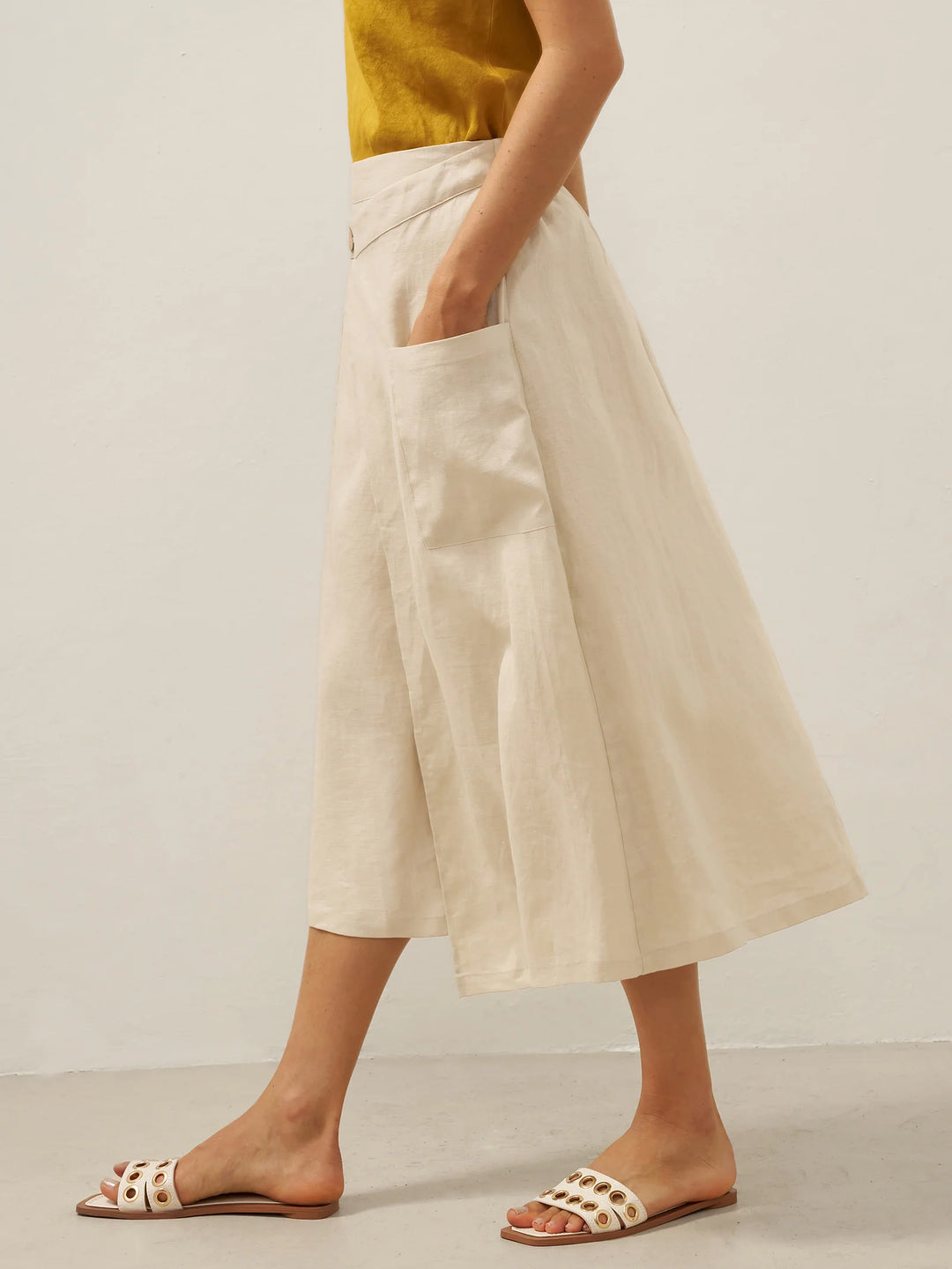 Fressa | Linen Angular Wrap Skirt with Elastic Waist