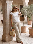 Louisa | Pantalón Ancho De Lino Con Cintura Plisada