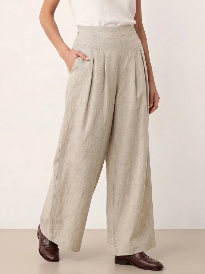 Louisa | Pantalón Ancho De Lino Con Cintura Plisada