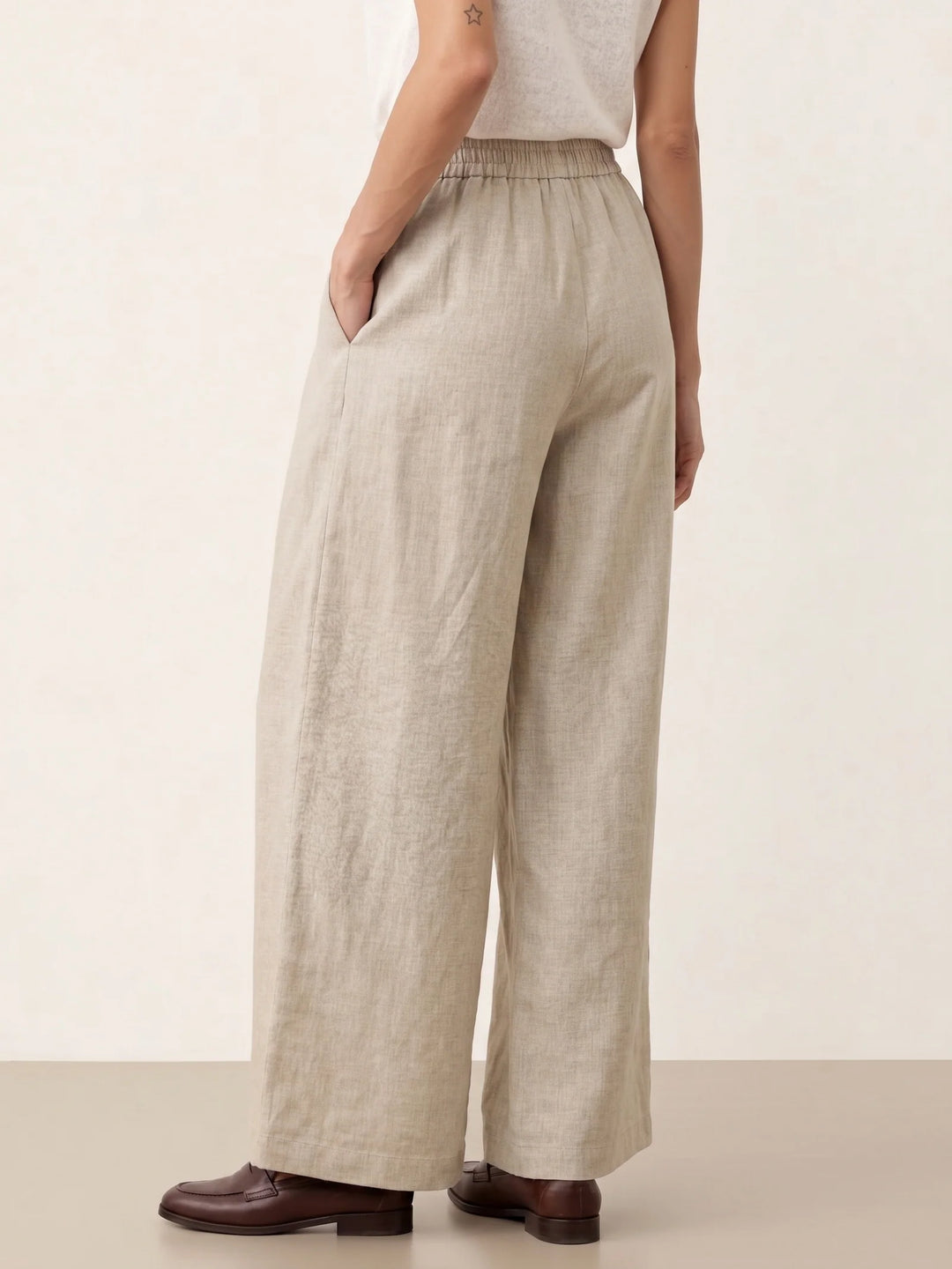 Louisa | Pantalón Ancho De Lino Con Cintura Plisada