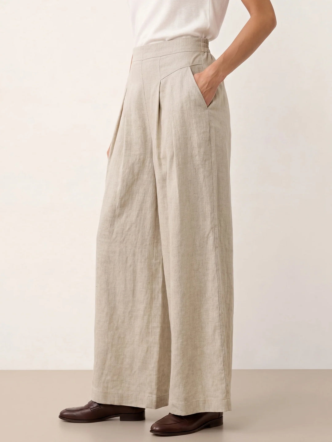 Louisa | Pantalón Ancho De Lino Con Cintura Plisada