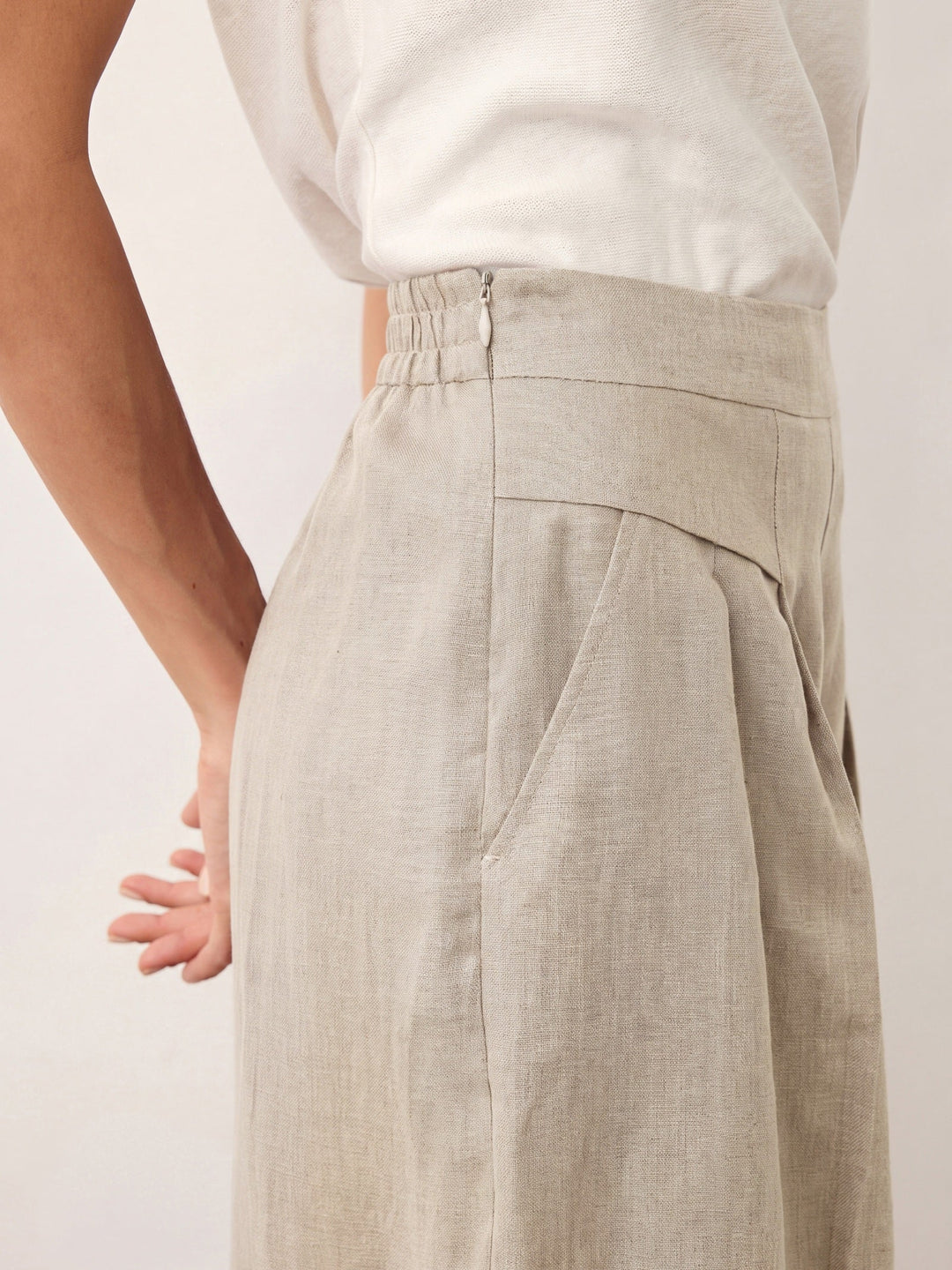 Louisa | Pantalón Ancho De Lino Con Cintura Plisada
