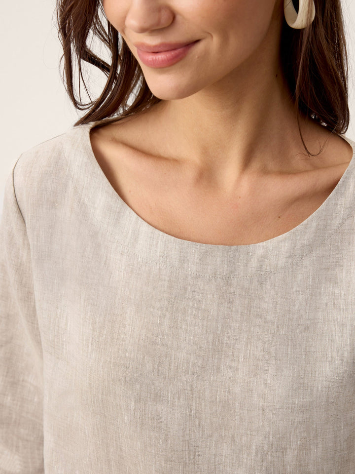 Nyla | Linen Top With Asymmetrical Hem And Decorative Buttons