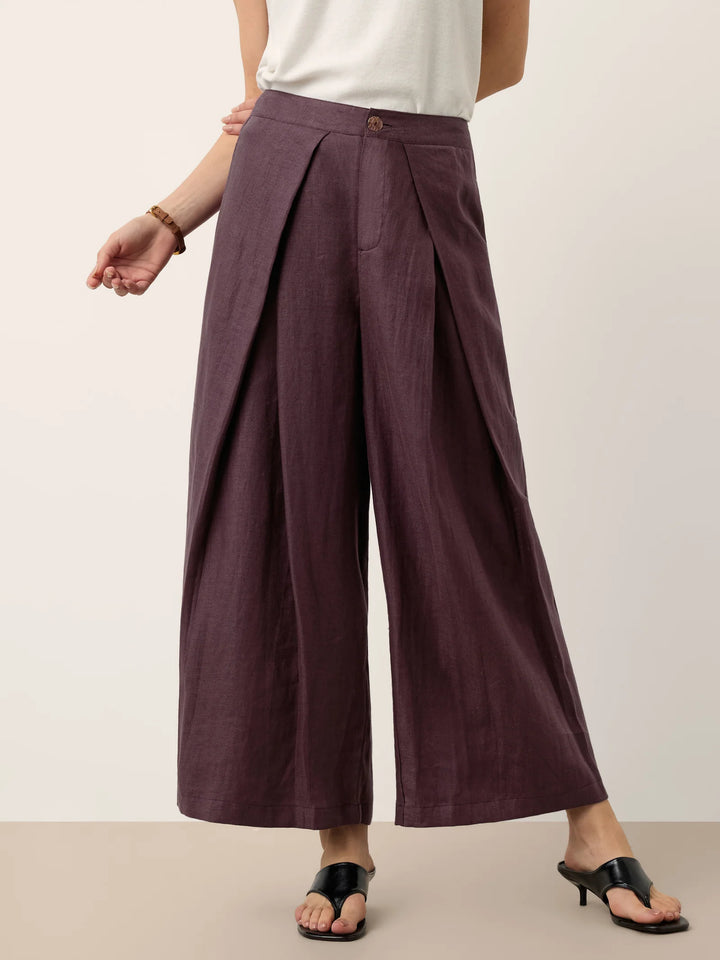 Paloma | Culotte Ancho De Lino Con Pliegues Y Cintura Elástica