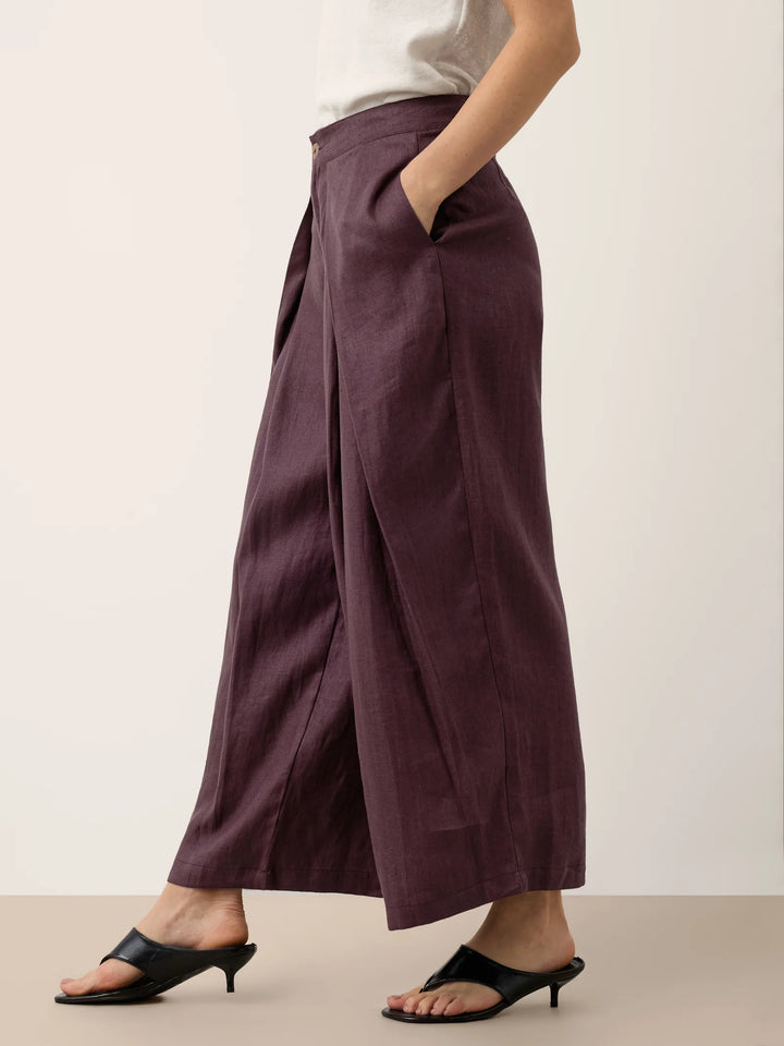 Paloma | Culotte Ancho De Lino Con Pliegues Y Cintura Elástica