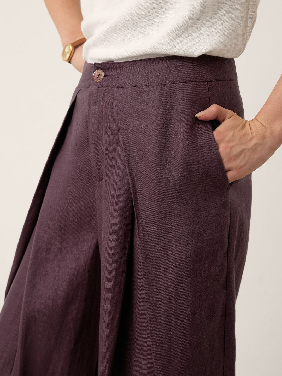 Paloma | Culotte Ancho De Lino Con Pliegues Y Cintura Elástica