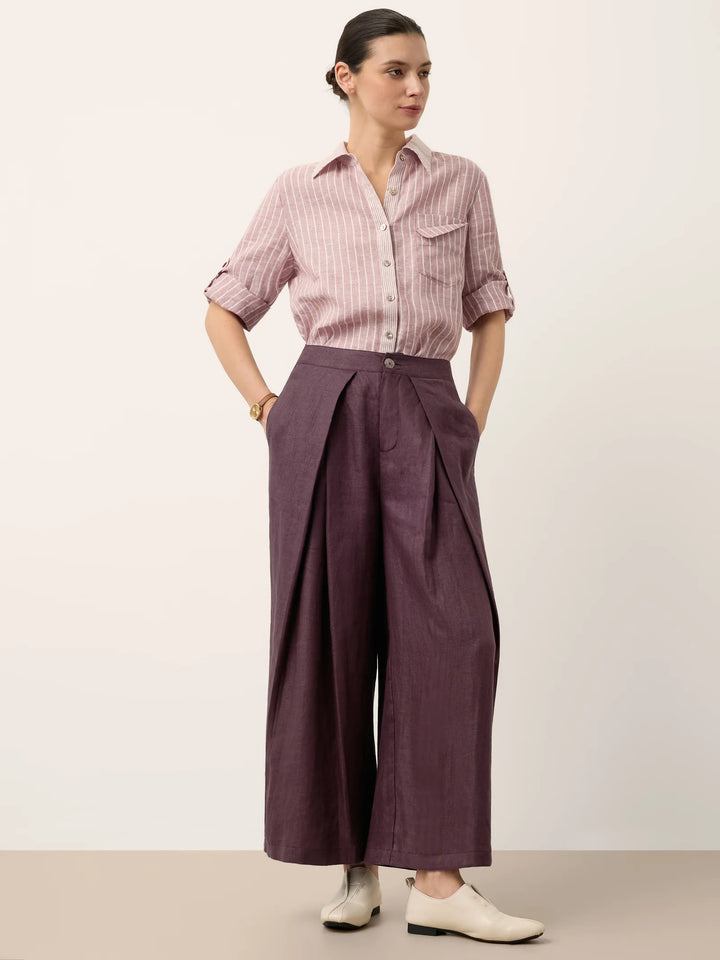 Paloma | Culotte Ancho De Lino Con Pliegues Y Cintura Elástica