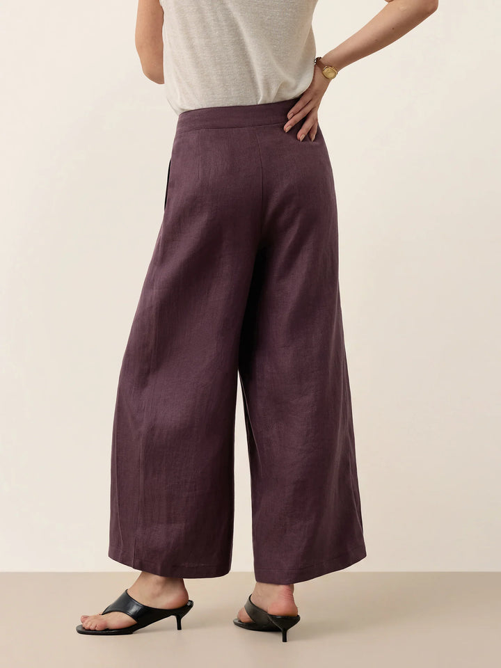 Paloma | Culotte Ancho De Lino Con Pliegues Y Cintura Elástica