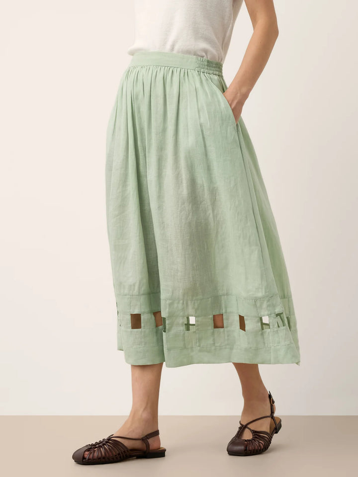 Alinah - Falda Midi De Lino Con Dobladillo De Rejilla Tejida A Mano Y Cintura Elástica