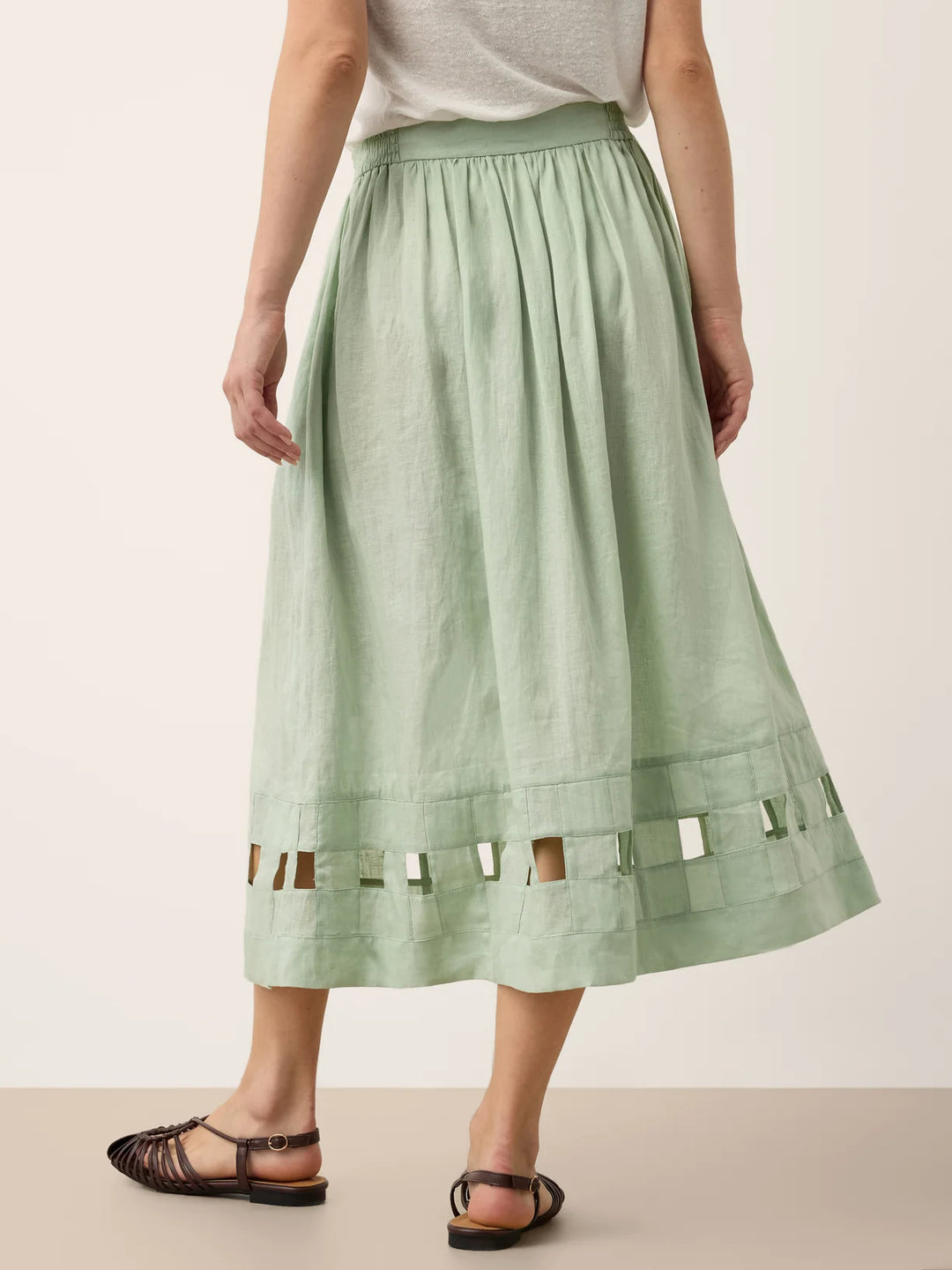 Alinah - Falda Midi De Lino Con Dobladillo De Rejilla Tejida A Mano Y Cintura Elástica