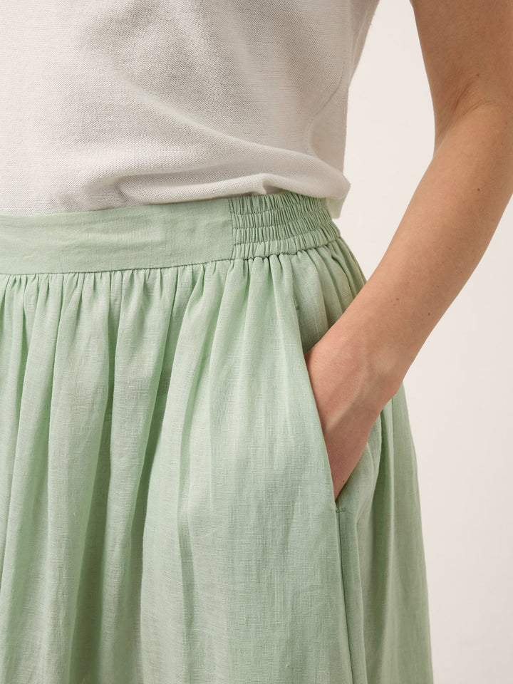 Alinah - Falda Midi De Lino Con Dobladillo De Rejilla Tejida A Mano Y Cintura Elástica