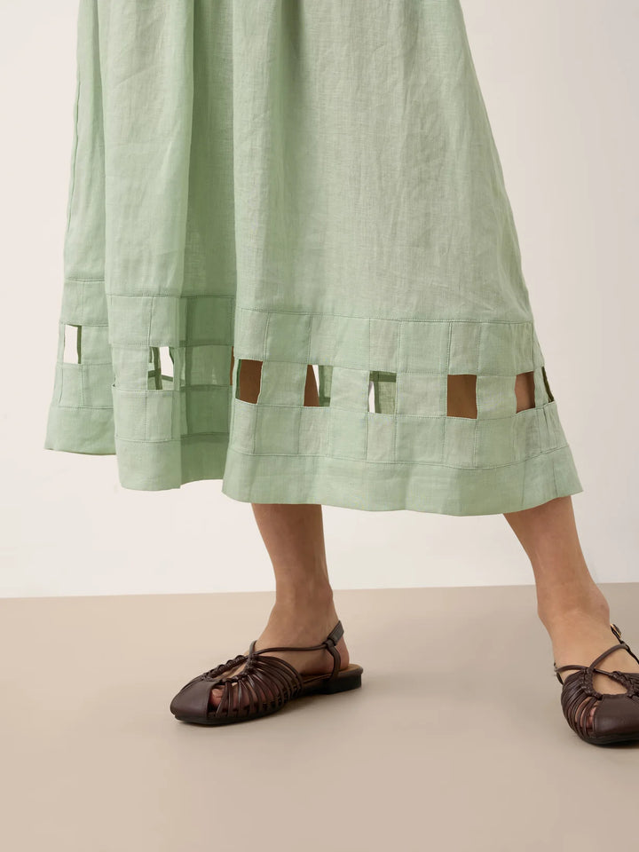 Alinah - Falda Midi De Lino Con Dobladillo De Rejilla Tejida A Mano Y Cintura Elástica