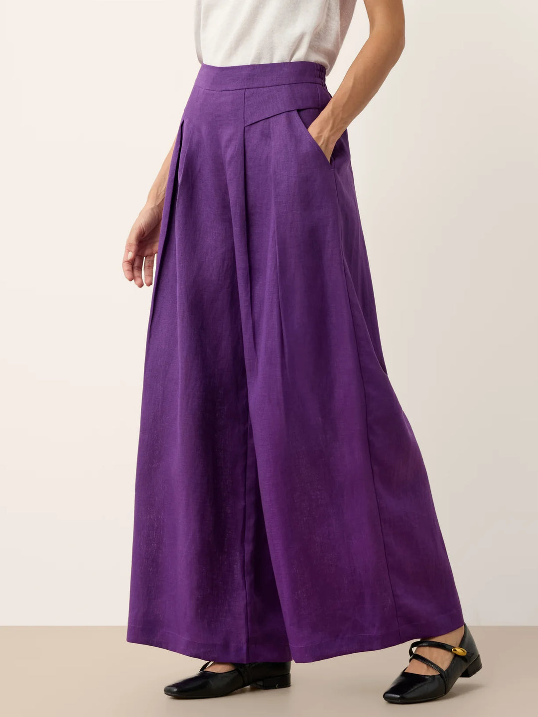 Louisa | Pantalón Ancho De Lino Con Cintura Plisada