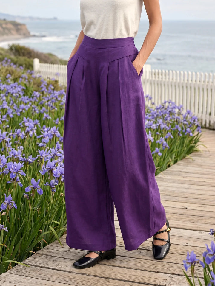 Louisa | Pantalón Ancho De Lino Con Cintura Plisada
