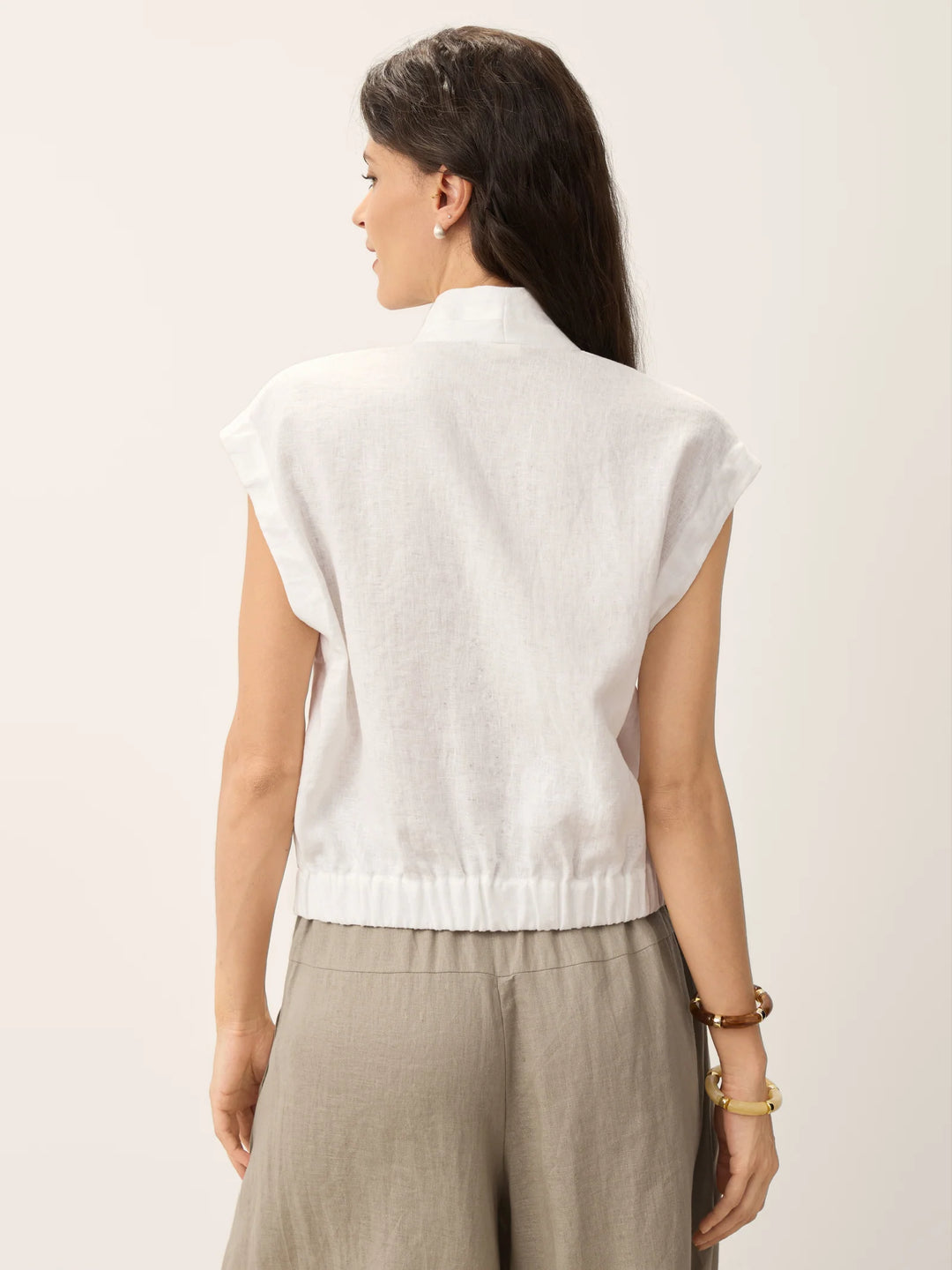 Valeria | Linen Cropped Shirt With Crossover Neckline And Elastic Back
