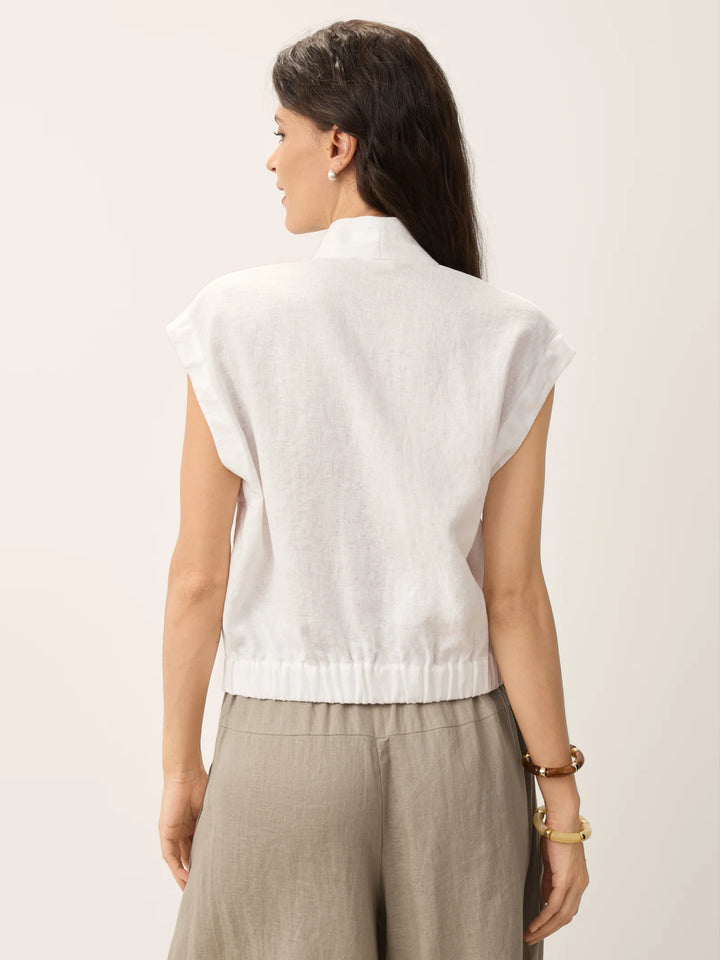 Valeria | Linen Cropped Shirt With Crossover Neckline And Elastic Back