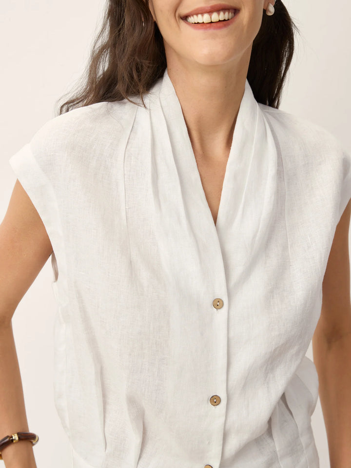 Valeria | Linen Cropped Shirt With Crossover Neckline And Elastic Back