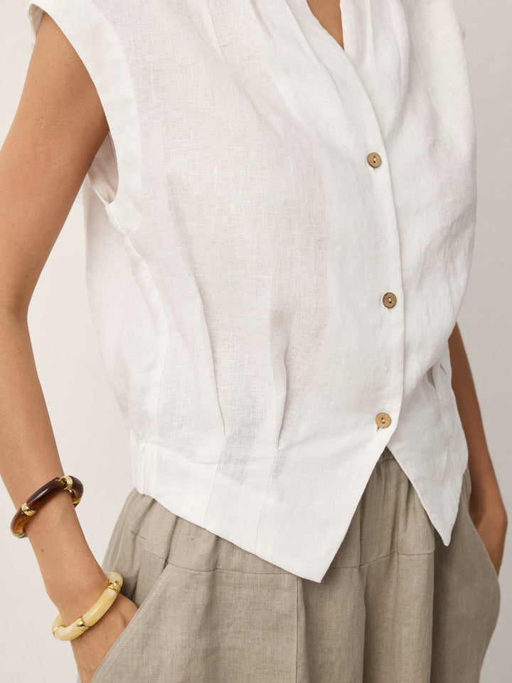 Valeria | Linen Cropped Shirt With Crossover Neckline And Elastic Back