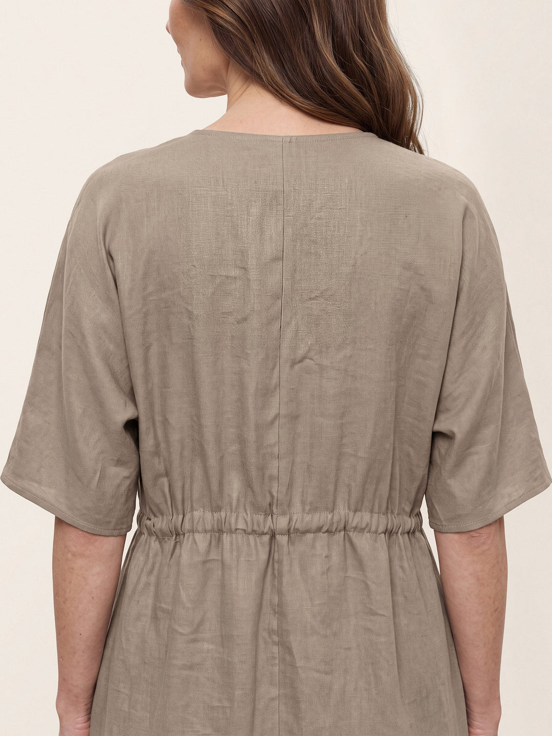 Marielle - Vestido Midi De Lino 100% Con Lazada Frontal Y Cintura Con Cordón