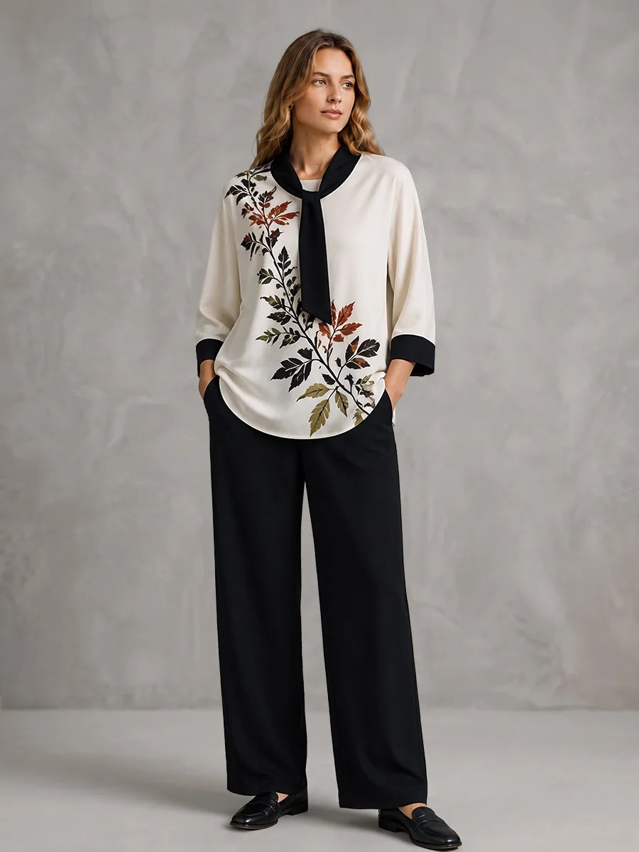 Blusa Con Estampado De Hojas Amarrada