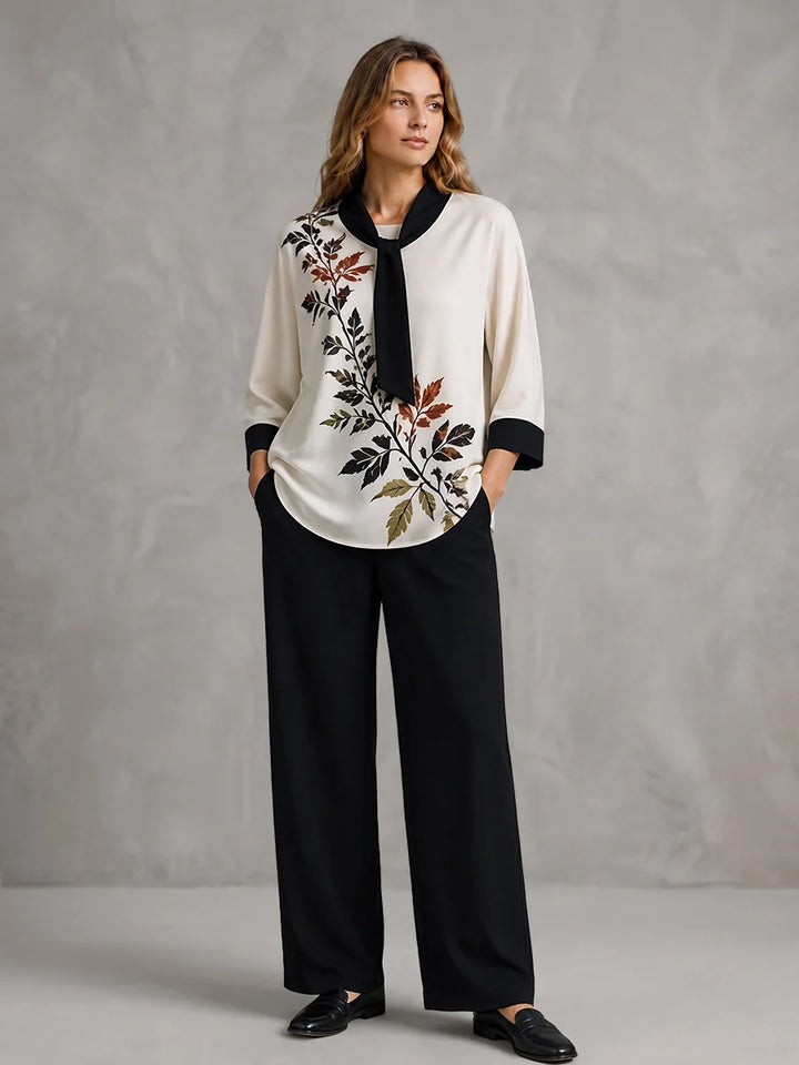 Blusa Con Estampado De Hojas Amarrada