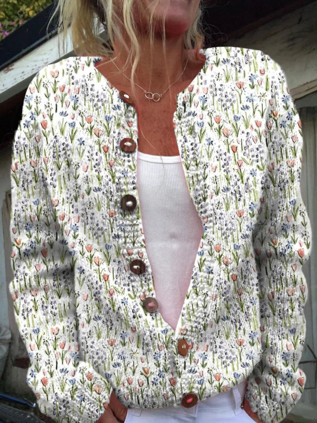 Cárdigan-jersey Con Botones Y Estampado Floral De Prado Primaveral