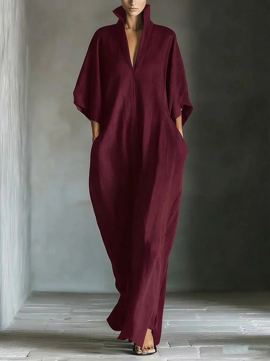 Alina - vestido largo con mangas 3/4 y escote en v