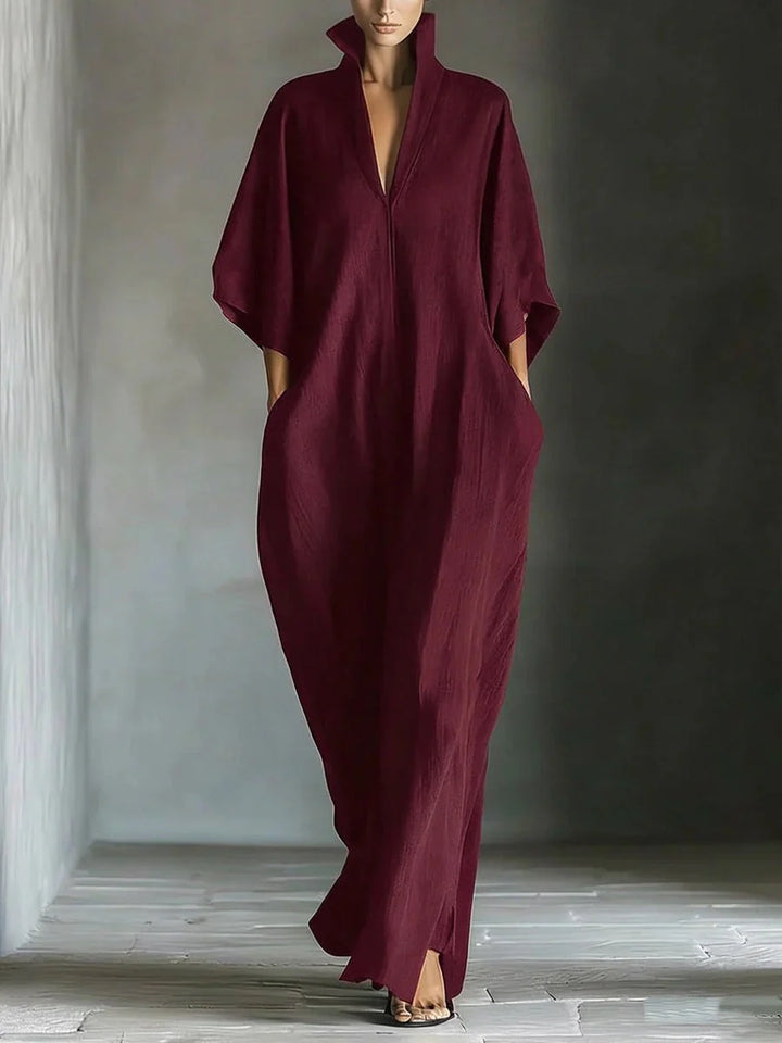Alina - Vestido Comprido Com Mangas 3/4 E Decote Em V