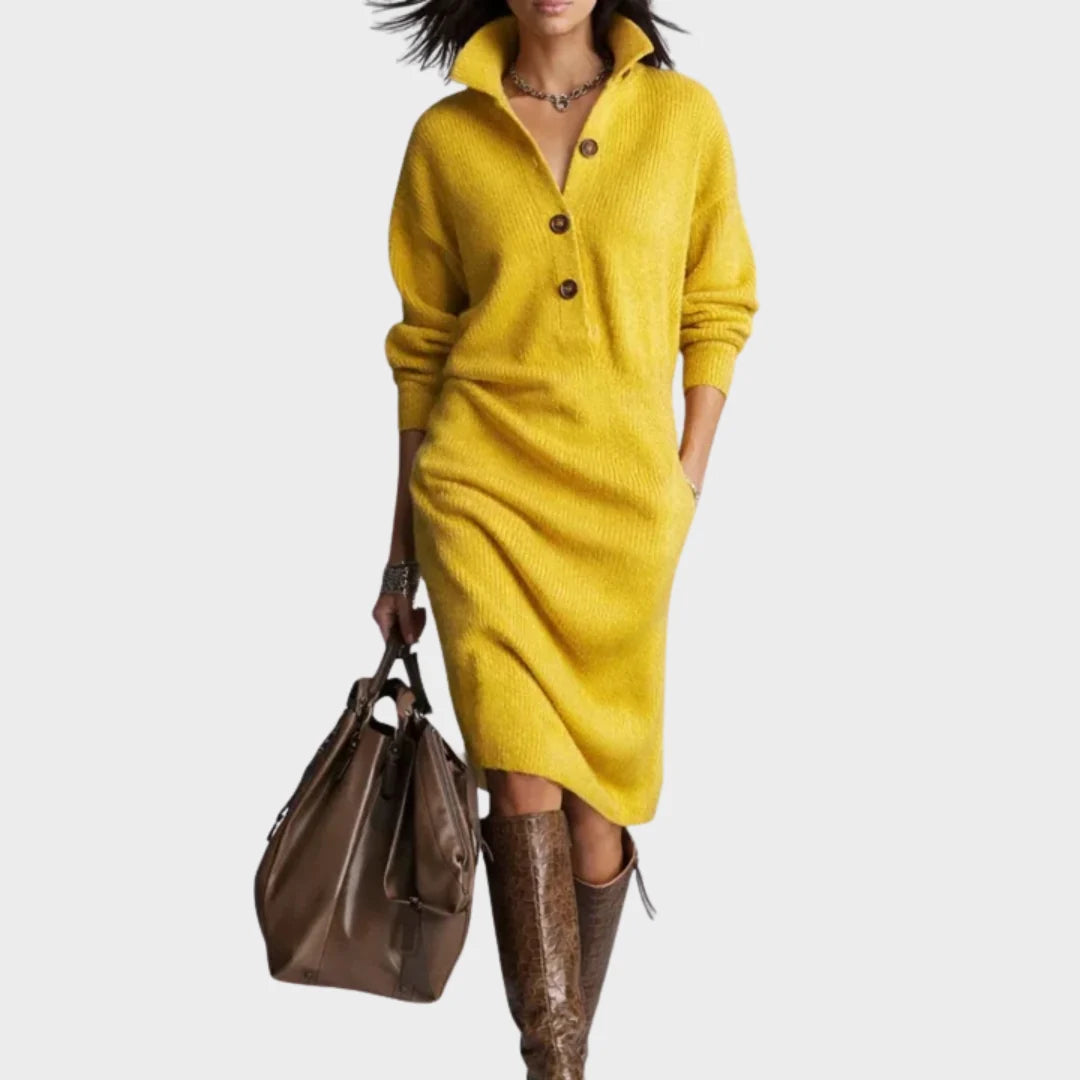 Nancy | Elegant Button-Up Winter Midi Dress