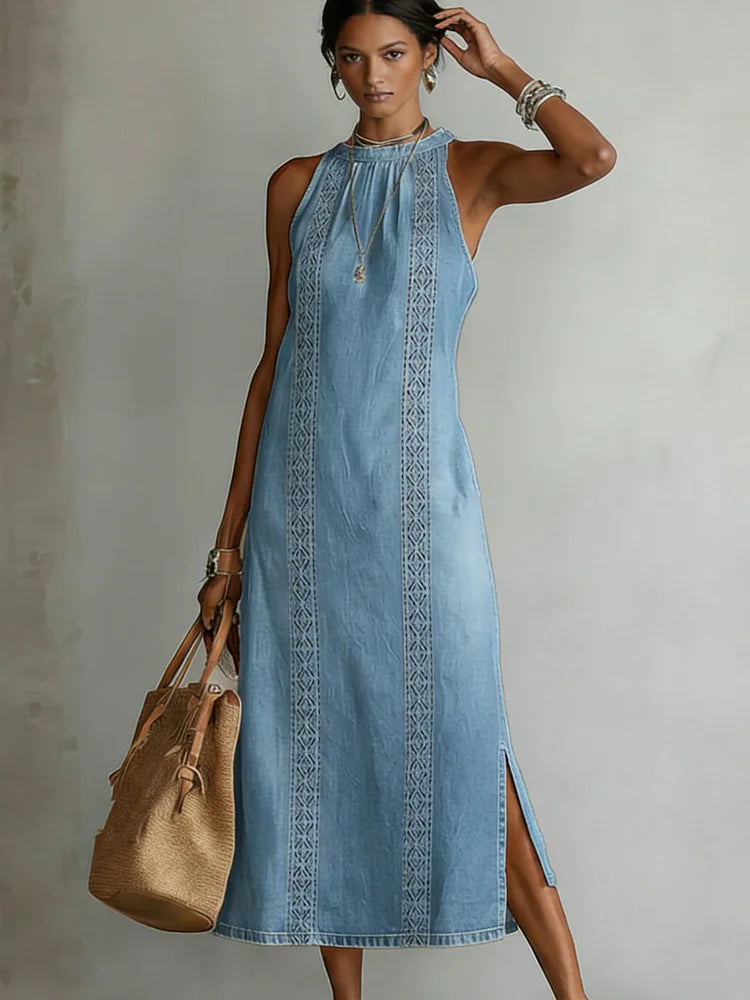 Júlia - vestido de denim con encaje retro