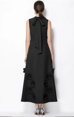 Vestido maxi gala sin mangas cuello alto flores 3d patchwork boda