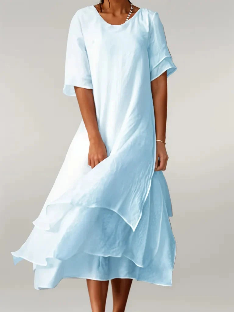 Vivienne | Women's Round Neck Ruffle Maxi Dress