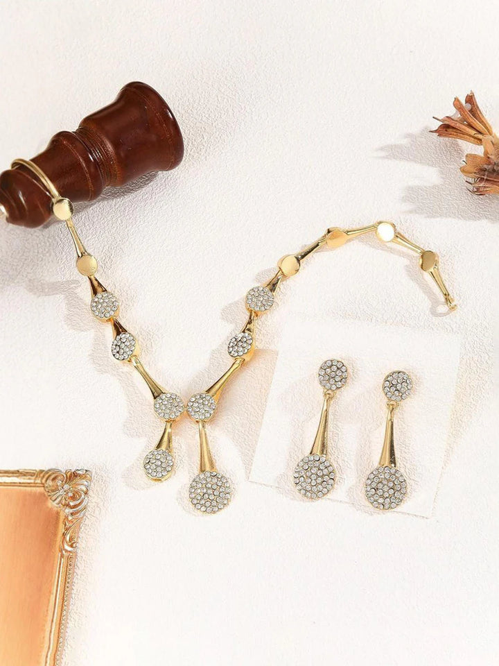 Conjunto De Collar Y Pendientes Geométrico Con Strass (3 Pcs)