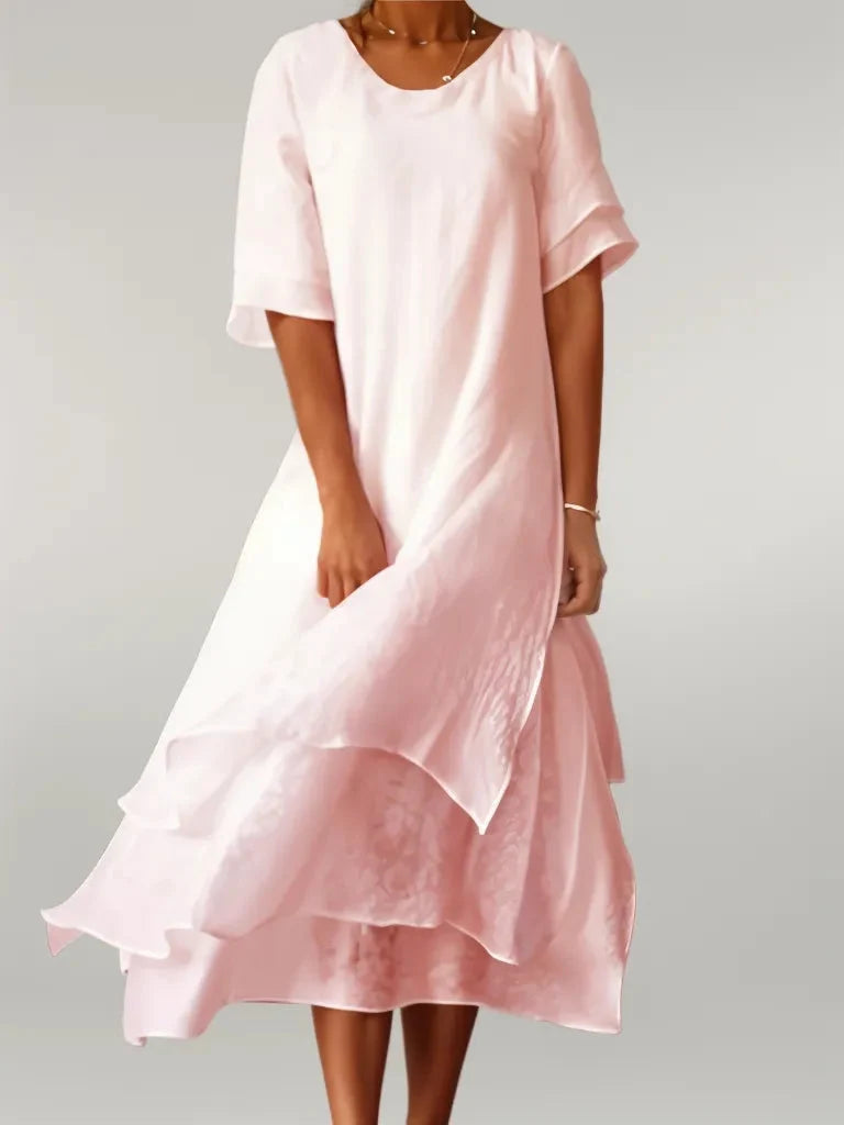 Vivienne | Women's Round Neck Ruffle Maxi Dress