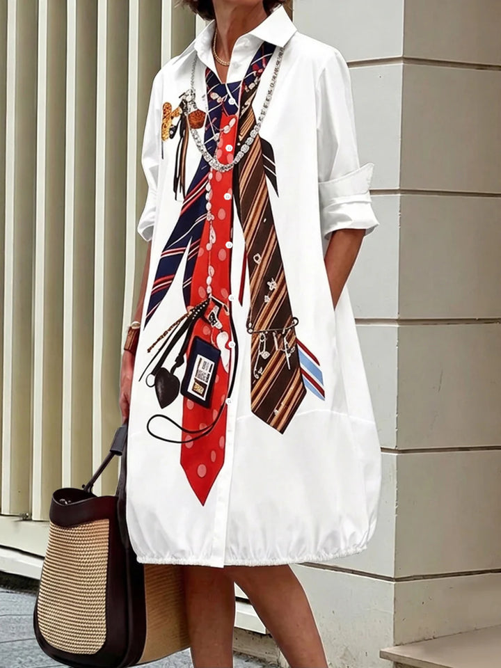 Vestido Midi Camisero Estampado Con Bolsillos Y Cuello Solapa