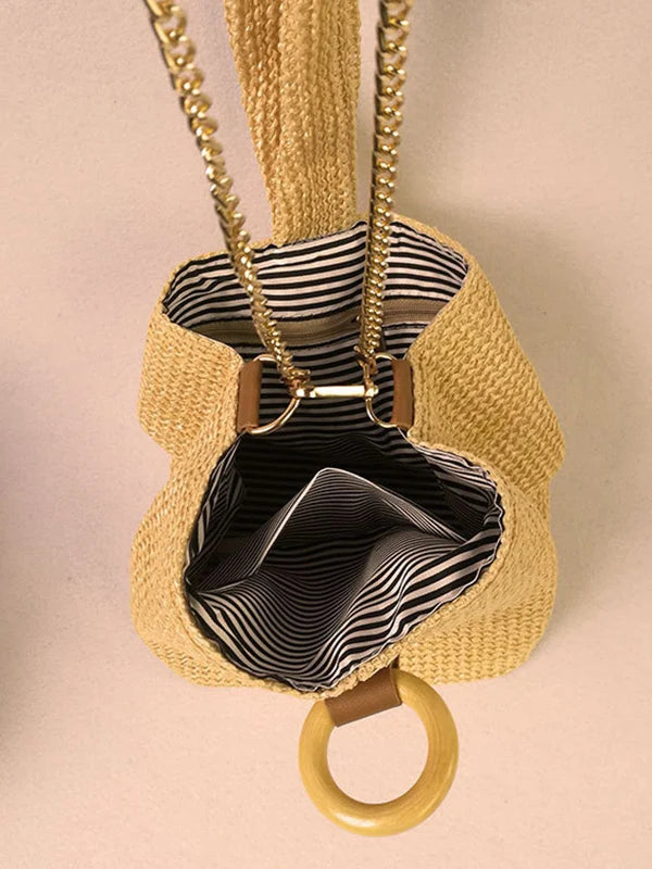 Bolso De Mano Tejido Casual - Color Liso