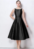Vestido midi cóctel satén a-line con escote bordado k26061501