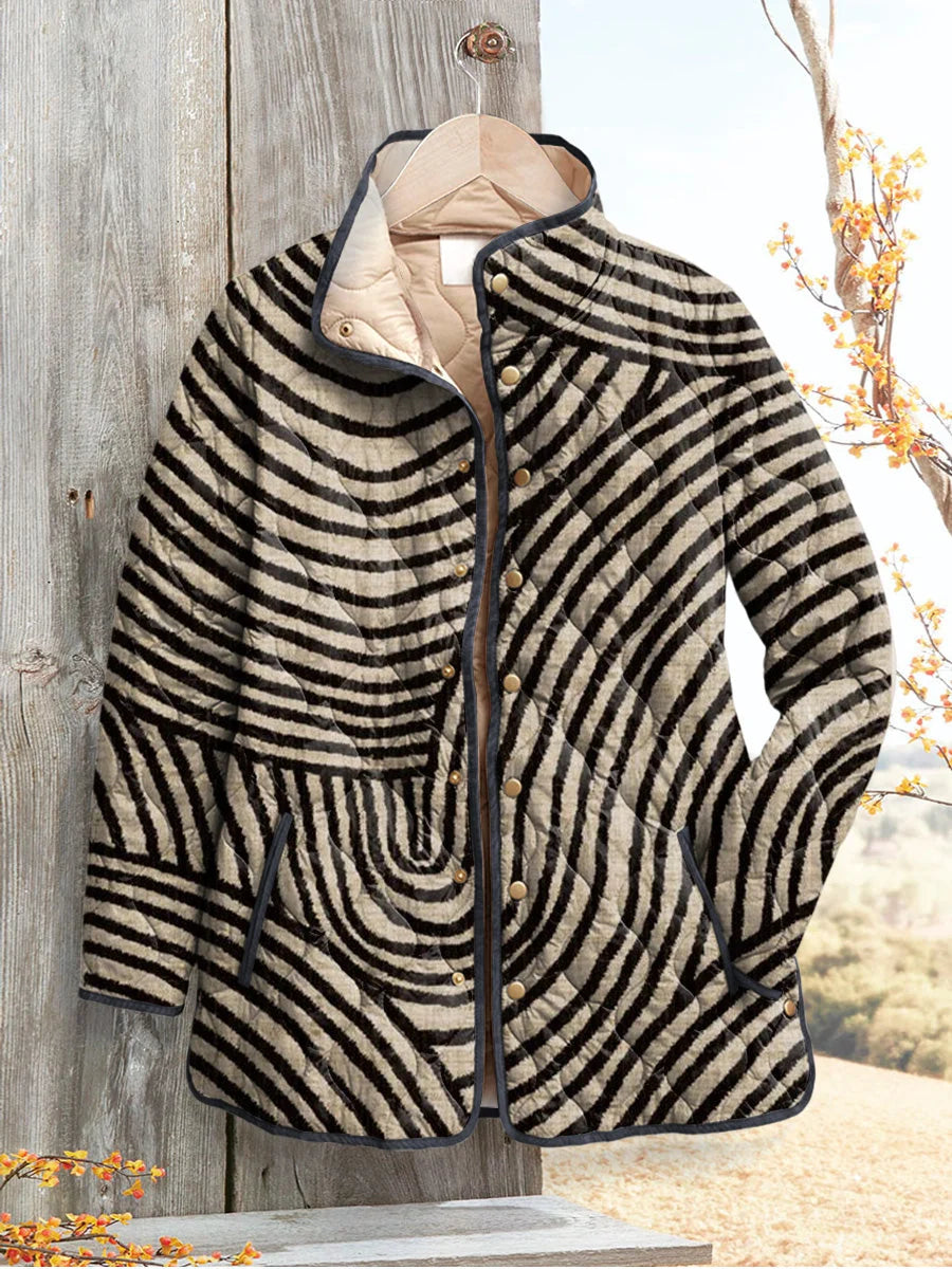 Abrigo Acolchado Vintage Femenino Con Patrón De Círculos Dibujados A Mano