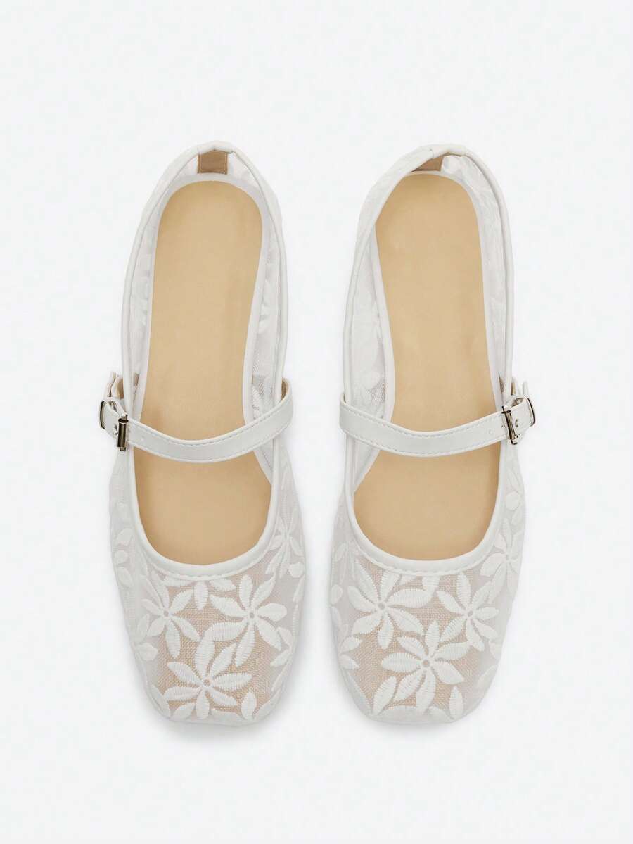 Jasmine - Bailarinas Ortopédicas Mary Jane Bordado Floral