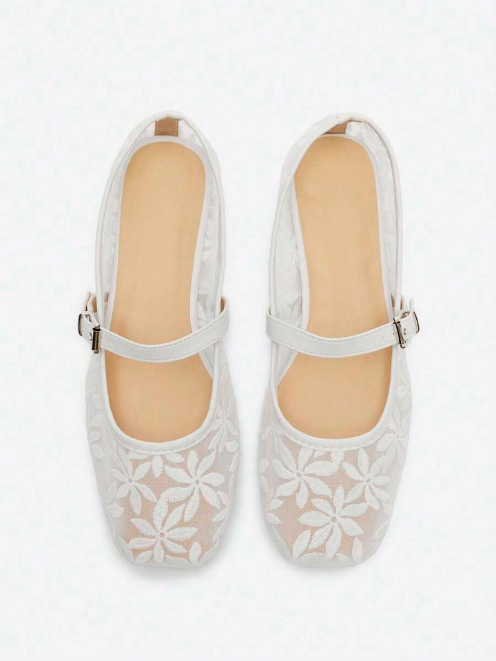 Jasmine - Bailarinas Ortopédicas Mary Jane Bordado Floral
