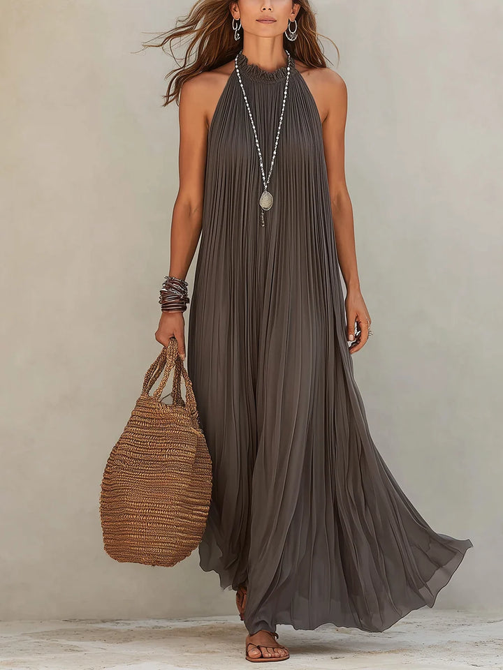 Lara | Maxi Vestido Halter Plisado Gris