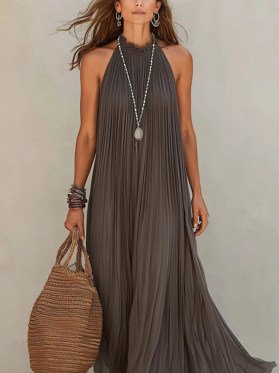 Lara | Maxi Vestido Halter Plisado Gris