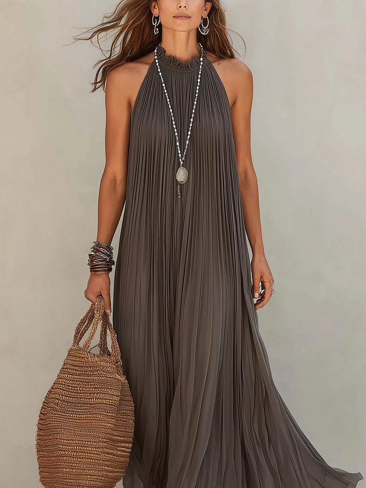 Lara | Maxi Vestido Halter Plisado Gris