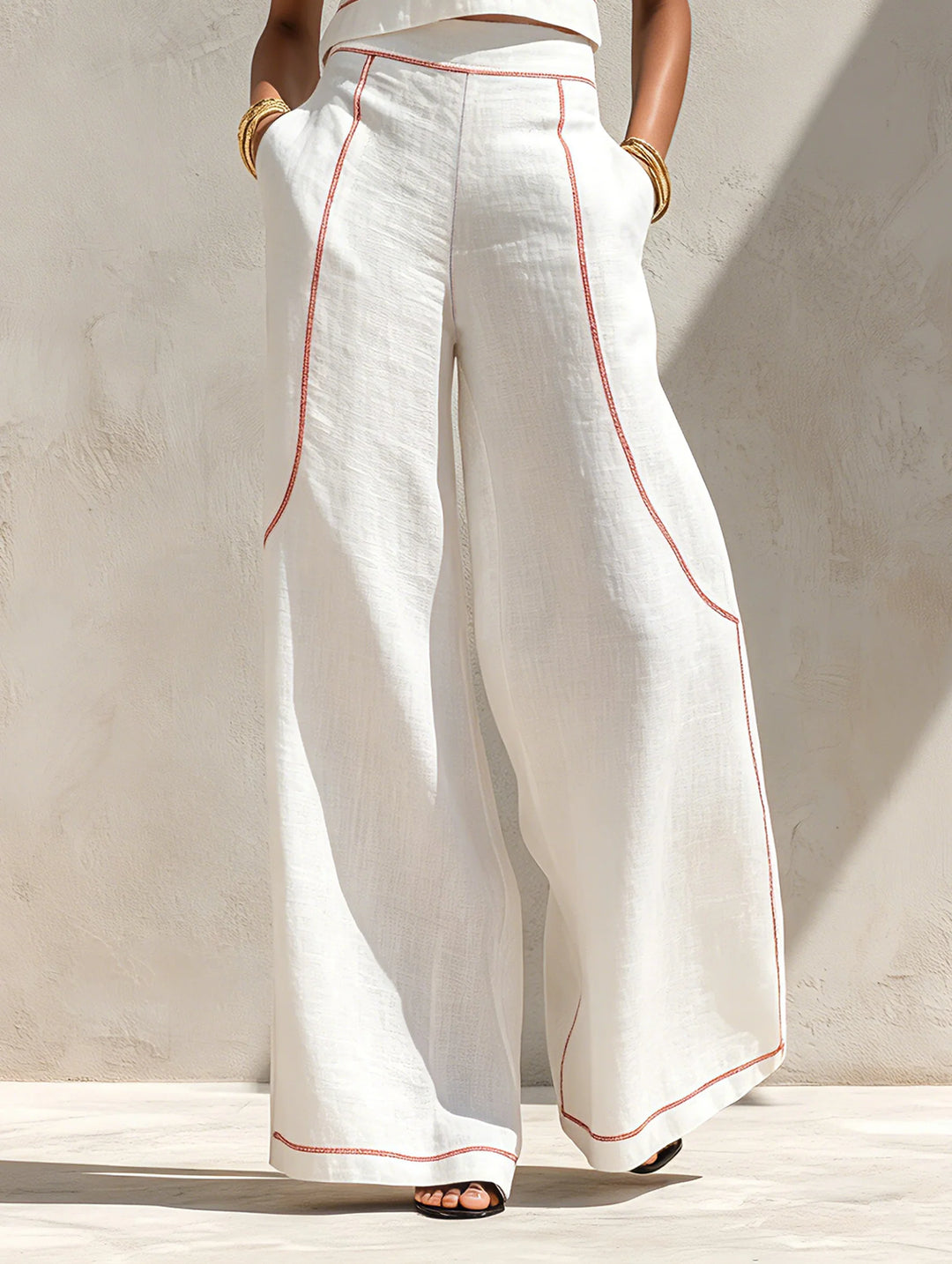 Linen Set With Contrast Stitching