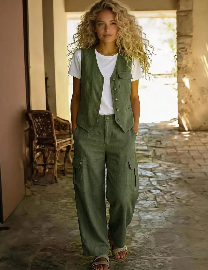Cargo Wide Leg Trousers & Utility Vest Set