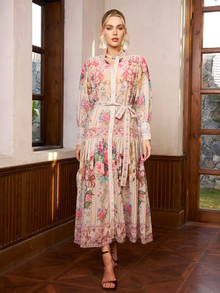 VESTIDO EDEN CON ESTAMPADO JARDÍN Y CINTURA ANUDADA