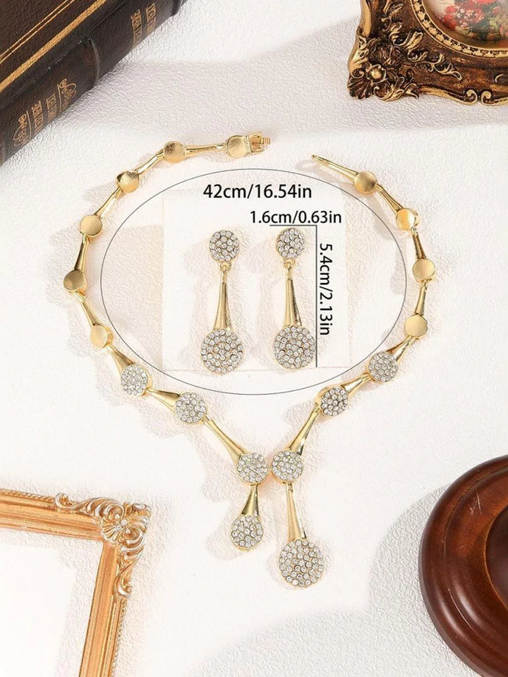 Conjunto De Collar Y Pendientes Geométrico Con Strass (3 Pcs)