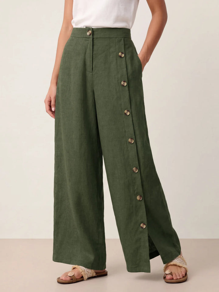 Katya | Pantalón De Lino Con Abertura Y Botones En El Bajo