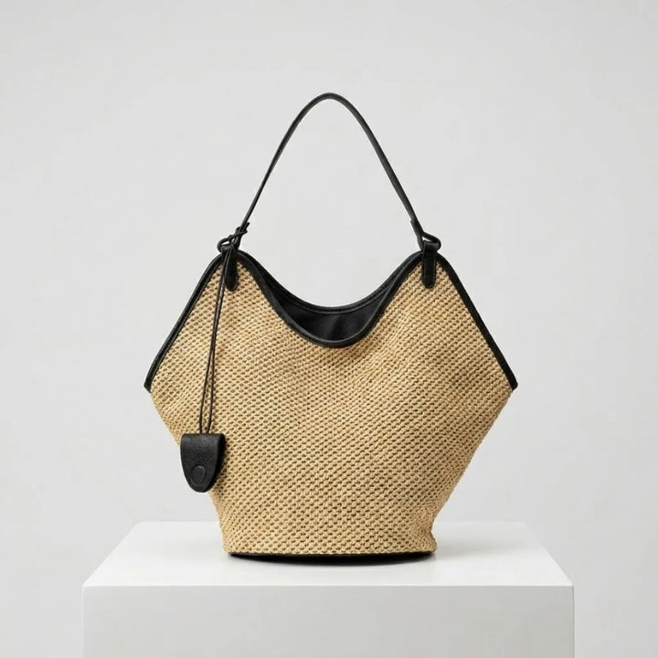 Open Weave Tote Bag with Long Handles and Natural Style