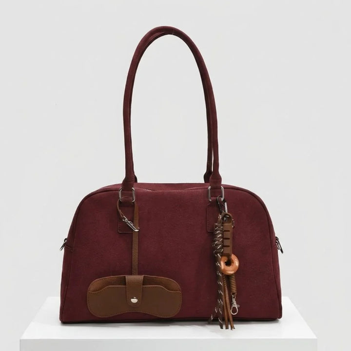 Structured Bowling Bag with Double Handles and Decorative Charms